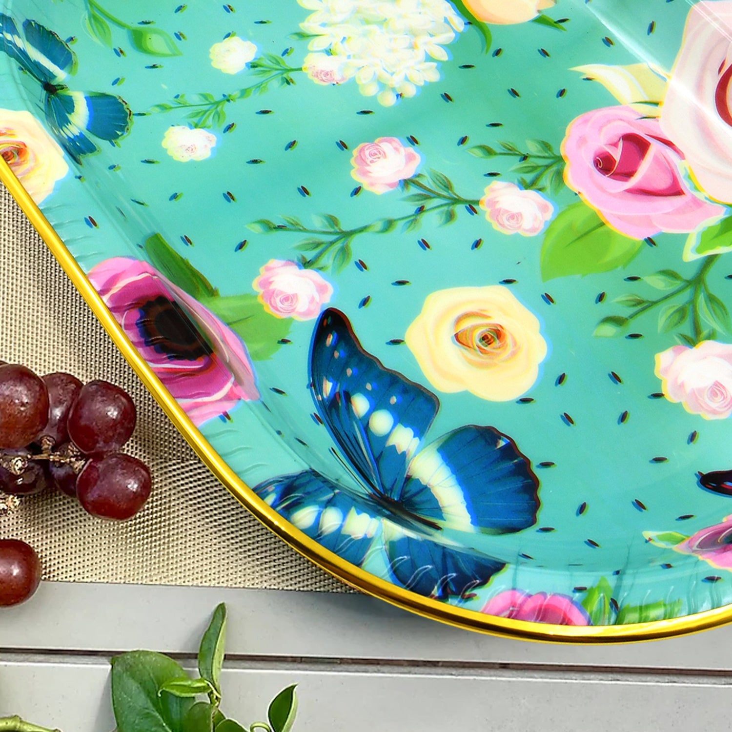 Big Plastic Flower Printed Design Serving Tray (1 Pc / 35 x 24 CM / Mix Color) Big Plastic Flower Printed Design Serving Tray (1 Pc / 35 x 24 CM / Mix Color)